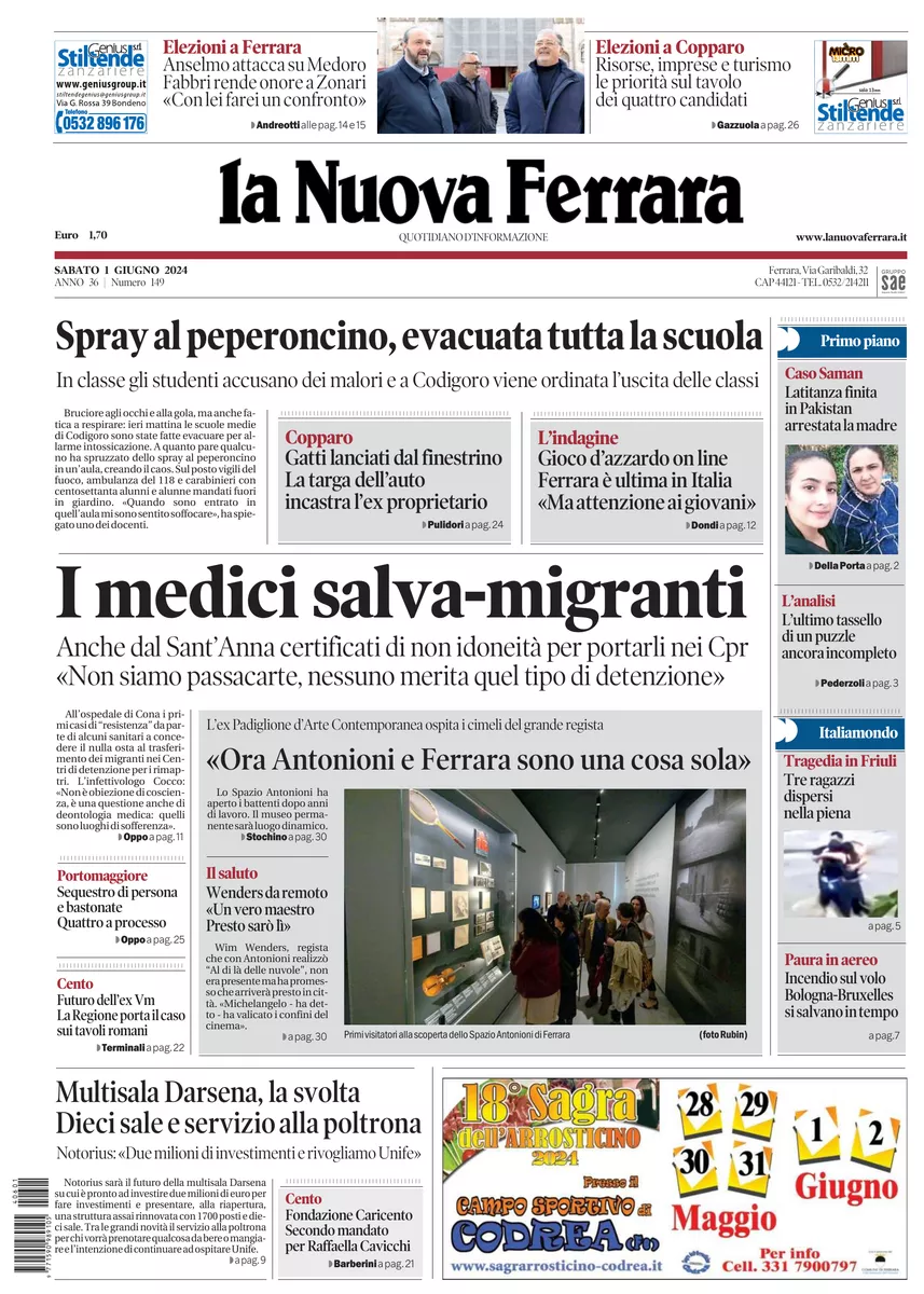 Prima-pagina-nuova ferrara-oggi-edizione-del-2024-06-01